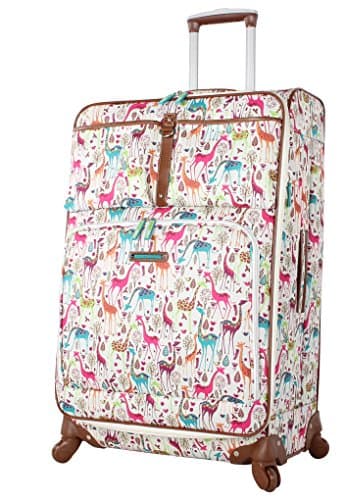 Image of Lily Bloom Design Pattern 28" Luggage Softside Expandable with Double Spinner Wheels, Large Lightweight Suitcase Checked Bag for Women, Giraffe Park, 71.12 cm