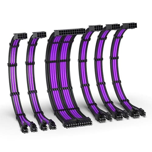 Image of EZDIY-FAB PSU Cable Extension Kit,16AWG Power Supply Extension Cable,1x24Pin/2x4+4 EPS/3x6+2 PCI-E,Custom PC Sleeve Cable 300MM with Combs-Black Purple