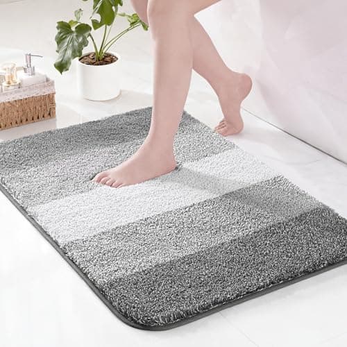 Image of Exclusivo Mezcla Microfiber Bath Mat 40x60 CM, Extra Soft Non-Slip Super Absorbent Bathroom Mats, Machine Washable Quick Dry Bath Rugs for Bathroom Floor, Shower, Home Decor, Gradient Grey