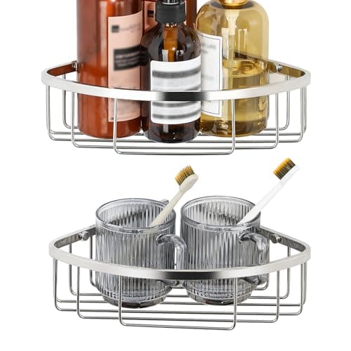 Image of SAYAYO 2 Pack Corner Shower Caddy Shower Basket Organiser SUS304 Stainless Steel Chromed Corner Shelf Storage Wall Mounted for Bathroom Kitchen, 185mm*275mm