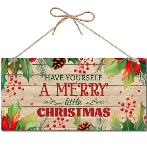 Image of CREATCABIN Have Yourself a Merry Little Christmas Wooden Hanging Sign Christmas Wood Sign Decor with Rope Christmas Wall Decor Xmas Hanging Plaque Sign Gift for Christmas Home Room Garden 12x6Inch