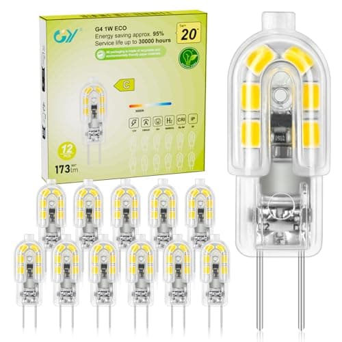 Image of GY G4 1W Energy Saving LED Bulbs Warm White 3000K 12V 173LM Capsule Light Bulbs, Replace 20W Bulb, Non-Dimmable, Non Flicker, 12 Pack