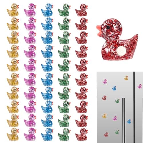 Image of 50pcs Mini Resin Duck Fridge Magnets, 5 Colors Cute Tiny Refrigerator Magnets Funny Magnetic Duck Decor for Kitchen Office Home Locker Bulletin Board (Glitter Style)