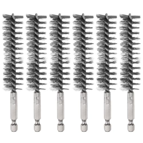 Image of sourcing map 6Pcs 304 Stainless Steel Bore Brush 20mm Dia 4.5" Long Cleaning Twisted Wire Brush with Handle 1/4" Hex Shank for Tubes Ports Bearings, Silver