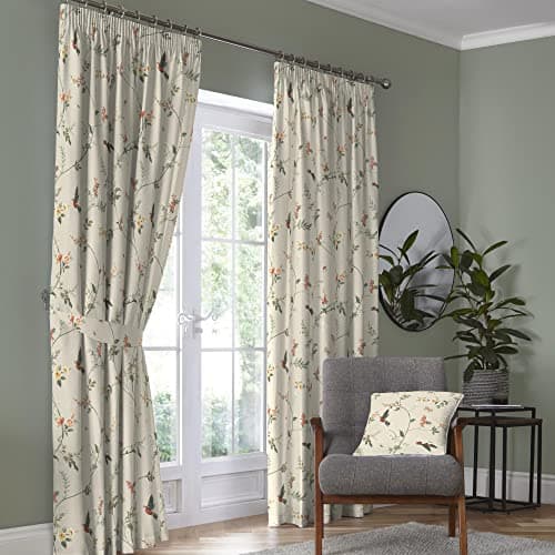 Image of Dreams & Drapes Curtains - Darnley - 100% Cotton Pair of Pencil Pleat Curtains With Tie-Backs - 46" Width x 72" Drop (117 x 183cm) in Coral/Natural