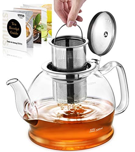 Image of Glass Teapot, 1200 ml Tea Pot, STNTUS Glass Teapot with Infuser, Tea Pot Infusers for Loose Tea, Borosilicate Teapots with Strainer, Teapot for 4-6 Cups
