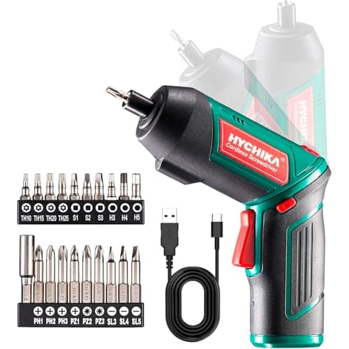 Image of HYCHIKA Electric Screwdriver, 6N.m and 2000mAh 3.6V Cordless Screwdriver with 20 Accessories, Work Light, Charging Cable and Magnetic Chuck
