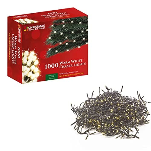 Image of The Christmas Workshop 86340 1000 Warm White LED Chaser Christmas Lights/Indoor or Outdoor Fairy Lights / 69.9 Metres / 8 Light Modes/Great for Christmas, Weddings & Gardens