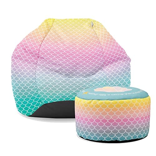 Image of rucomfy Beanbags Mermaid Ombre Kids Classic Bean Bag, Comfortable Home and Bed Room Chair, Pre-Filled, Durable & Machine Washable - 65 x 85cm (with Matching Footstool)