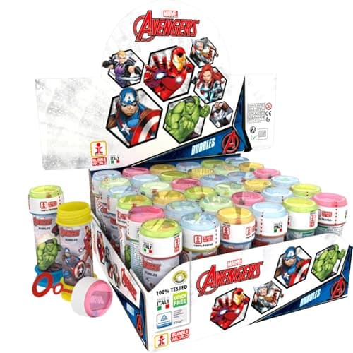 Image of Marvel Avengers Bubble Tub with Wand 60ml – Kids Bubble Party Favour Toy with Puzzle Maze Lid – Birthday Party Bag Fillers for Children