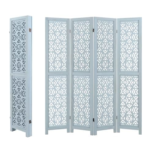 Image of CASART 4-Panel Room Divider, 165cm Solid Paulownia Wood Folding Privacy Screen with Carved Pattern, Freestanding Partition Stand Paravent Separator for Living Room Bedroom Studio