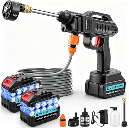 Image of Cordless Pressure Washer 62Bar 270L/h, Battery Power Washer w/ 2×3.0Ah Batteries 30Min Runtime, 6-in-1 Nozzle, 5m Hose & Foam Cannon for Car, Bike, Garden & Patio