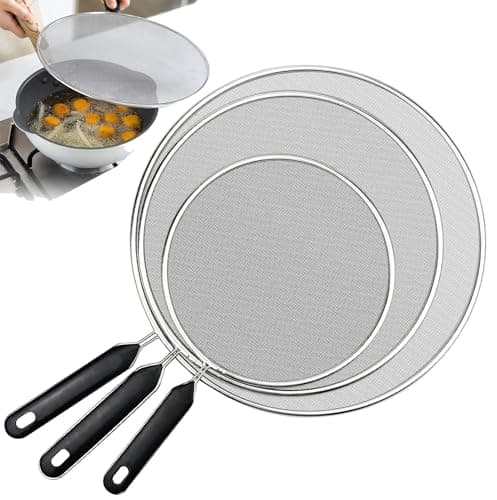Image of 3 Pieces Splatter Guard, Stainless Steels Mesh Splatter Scree Handle for Frying Pan Cooking (9.8 inch, 11.4 inch, 13 inch) Splash-Proof Scald Oil Proof Strainer, Drain Board