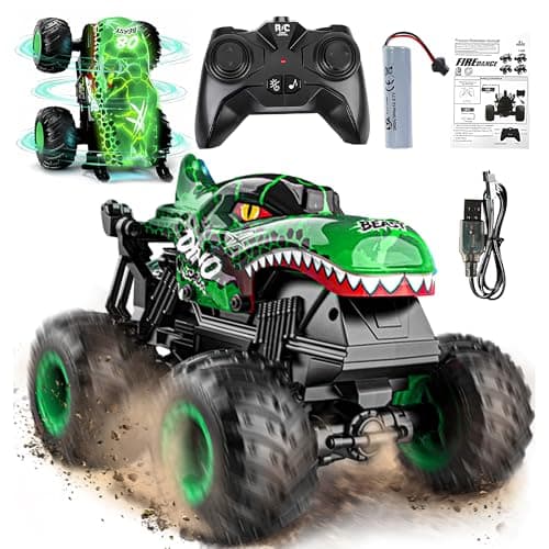 Image of BEZGAR MonsterTruck Toys - Monster Truck Remote Control Car with Light & Music, Dinosaur Toys Age for Boys, 1:20 Scale RC Truck with 360° Spin & Drifting, RC Car for Kids age 3 +