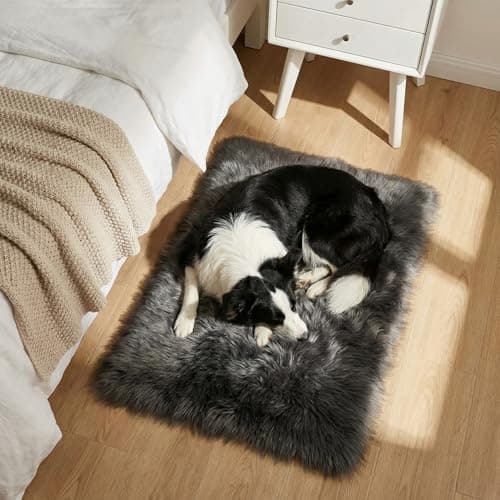 Image of Mishukaze Plush Faux Sheepskin Rug-Ultra Soft Fluffy Bedside Carpet,Machine Washable Anti Slip Floor Mat,Silky Shag Area Rug for Bedroom,Living Room & Kids Room Decor（Dark Gray 60x90）