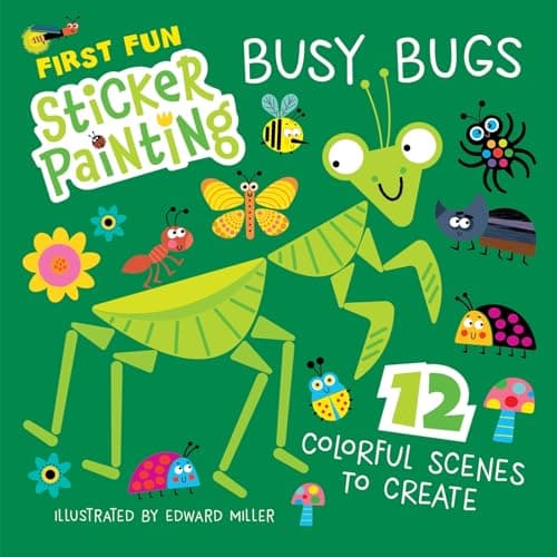 Image of First Fun Sticker Painting: Busy Bugs: 12 Colorful Scenes to Create (Happy Fox Books) Paint by Sticker Art Activity Book for Kids Ages 4-6 Who Love Insects - Creative, Screen-Free Fun