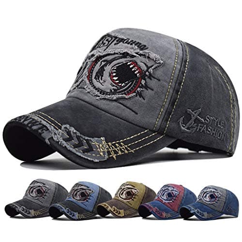 Image of CheChury Mens Distressed Baseball Cap Snapback Trucker Hat Outdoor Sports Cap Unisex Snapback Vintage Trucker Cap Black