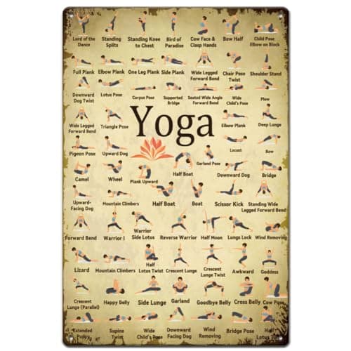 Image of SUPERDANT Yoga Metal Signs Yoga 100 Poses Tin Signs Colorful Metal Wall Plaques Funny Poster Vintage Decoration Gym Wall Art for Girl's Bedroom Training Room Bar Pub Retro Decor