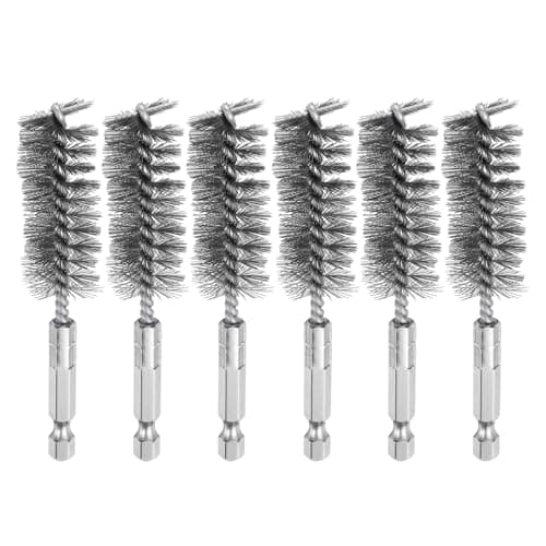 Image of sourcing map 6Pcs 304 Stainless Steel Bore Brush 20mm Dia 4" Long Cleaning Twisted Wire Brush with Handle 1/4" Hex Shank for Tubes, Ports, Bearings