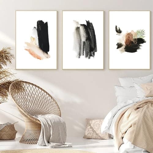 Image of WUHBCZ Canvas Paints-Abstract Brush Poster Minimalist Watercolor Art Print Nordic Canvas Painting Modern Wall Picture For Living Room Kitchen Office Home Decor-60 * 70cm/3PCS (No Frame)