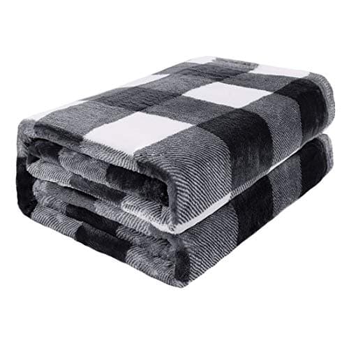 Image of PiccoCasa Plaid Flannel Fleece Throw Blanket,Buffalo Checkered Soft Blankets and Throws,Plush Lightweight Decorative Blanket for Couch Sofa Traveling,50" x 60",White and Black Tartan