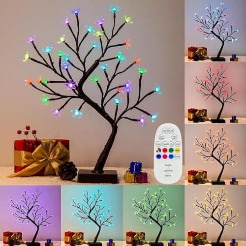 Image of Eambrite Cherry Blossom Tree Lamp Flower, 36 Led Twinkling Spirit Tree Colour Changing, Brown Twig Tree Christmas Decorations Indoor Home Bedroom Tabletop Decoration (USB/Battery Powered, 17.5inch)