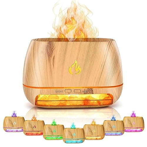 Image of Flame Essential Oil Diffuser, 7 Colour Lights Aromatherapy Diffuser, Super Quiet Air Humidifier, Electric Aroma Diffuser, Waterless Auto-Off for Bedroom Home Office Baby Room Yoga Spa, 200ml (Wood)