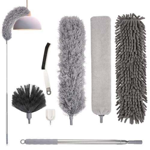 Image of Feather Duster,7 PCS Extendable Bendable Washable Cobweb Brush with Extension Pole Up to 100'', Long Feather Duster for Cleaning Ceiling Fan,High Ceiling,Furniture