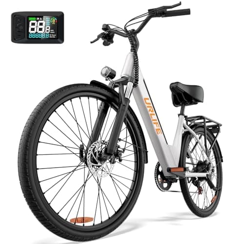 Image of URLIFE 26" Electric Bikes for Adults, Mountain Bike with LCD Display, 36V 13AH Removable Battery 250W Brushless Motor, 7-Speed Derailleur 80KM Max Range Ebike Commute MTB White