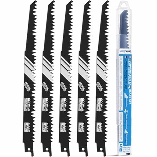 Image of EffektWerk - Reciprocating Saw Blades for Wood - 5 Pieces - 9" / 230mm HCS Steel Sabre Sawblades for Wood & Plastic Cutting - 6 TPI