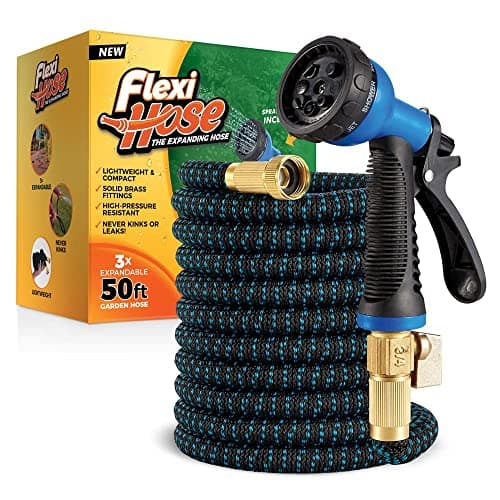 Image of Flexi Hose with 8 Function Nozzle, 50FT - Lightweight Expandable Garden Hose, No-Kink Flexibility, 3/4 Inch Solid Brass Fittings and Double Latex Core