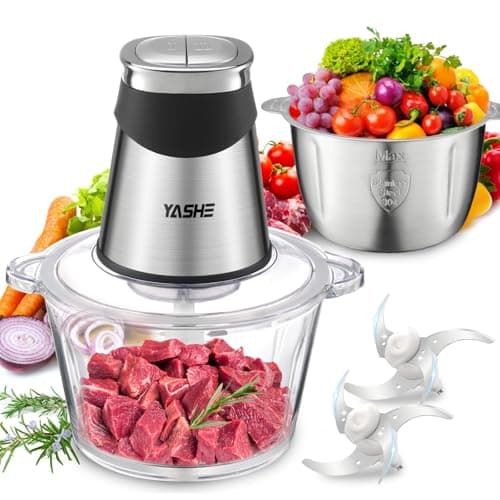 Image of YASHE 1.8L+2L Electric Food Processors & Chopper with Glass and Stainless Steel Bowl,500W Meat Grinder with 2 Speeds, 2 Sets of Blades