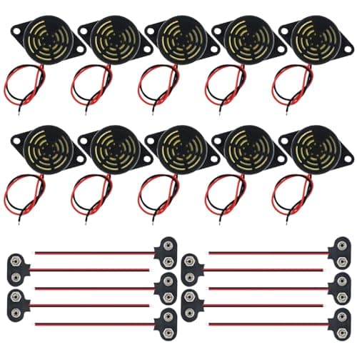 Image of DiGiYes 10Pcs Active Piezo Buzzer SFM-27 DC 3-24V 95DB High Decibel Alarm Siren with 10pcs 9V Battery Connector for Motorcycle Car Scooter (Black)