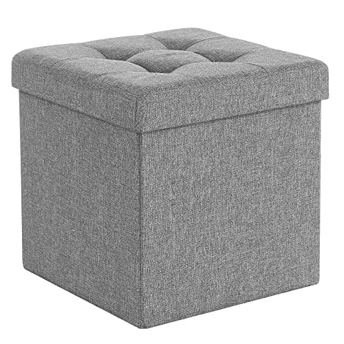 Image of SONGMICS MAZIE Collection - Storage Ottoman Cube, 38 cm Folding Foot Rest Stool, Small Ottoman with Storage, Easy Assembly, for Living Room, Bedroom, Dorm, Light Grey LSF82GYX