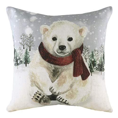 Image of Evans Lichfield Snowy Polar Bear with Scarf Cushion Cover, Multi, 43 x 43cm