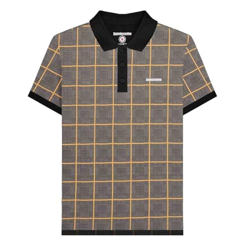 Image of Lambretta Mens Big Check Short Sleeve Polo Shirt (UK, Alpha, L, Regular, Regular, Steel Grey)