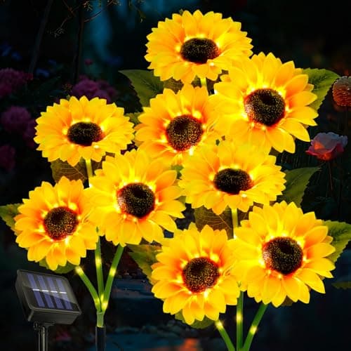 Image of Liuyife 9-Flower Sunflower Solar Lights, Waterproof Outdoor Garden Flowers Light, Sunflower Lamp for Yard Patio Lawn Porch Flowerbed Pathway Cemetery Decoration