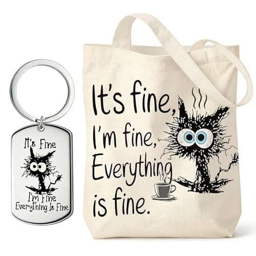 Image of Fine Cat Tote Bag & Keychain Set, Fine Cat Canvas Tote Bags, Reusable Travel Bag for Cats Lovers & Art Fans, Durable and Foldable Shoulder Bags for Shopping, Vacation, Gifts for Women