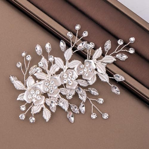 Image of Wedding Hair Clip Hair Accessories for Women Handmade Flower Rose Gold Rhinestone Headpiece Hair Pins for Bridal Bridesmaid Girls (Sliver)