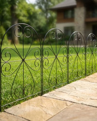 Image of ARIFARO Metal Garden Fence Panels, 59cm H x 32cm W, Total Length 8m, 25 Pack, No Dig Rust-Resistant Outdoor Fencing, Small Animal Barrier, Decorative Border for Yard & Garden, Black