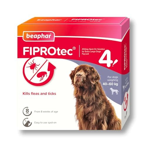 Image of Beaphar - FIPROtec Spot-On Flea & Tick Treatment for Extra Large Dogs 40-60kg – 4 Pipettes - Kills Fleas & Ticks – Veterinary Medicine - Easy to Apply Monthly - For Dogs & Puppies from 8 Weeks Old