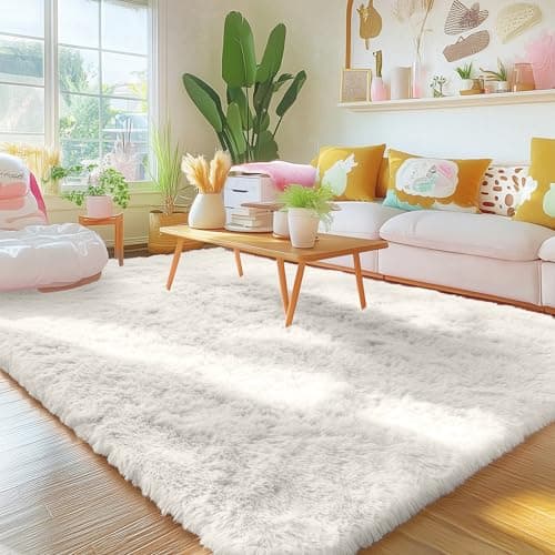 Image of Homaxy Fluffy Shaggy Rugs Living Room, Large Anti Slip Carpet, Machine Washable Soft Thick Pile Bedside Rug for Kids Bedroom, Nursery - Creme, 140 x 200 cm