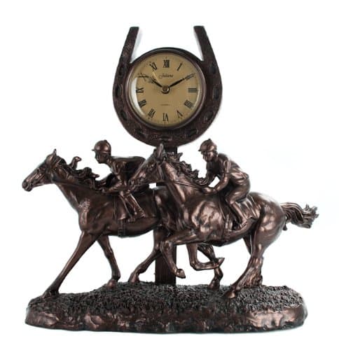 Image of Juliana Bronze Race Horse Galloping Past the Finish Mantle Clock Figure New
