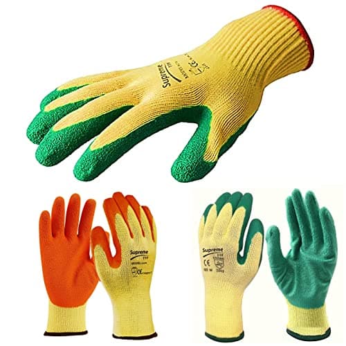 Image of Supreme TTF 120 Pairs Latex Rubber Coated Hand Safety Work Gloves For Builders Construction Gardening Work (Orange, Large [Size 9])