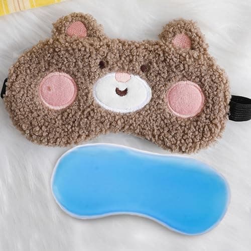 Image of Jorun Cooling Gel Eye Mask - Reusable Eye Masks for Puffy Eyes,Dry Eyes,Headache Relief - Cute 3D Bear Cooling Sleep Mask can be Used for Both Adults and Children(Brown)