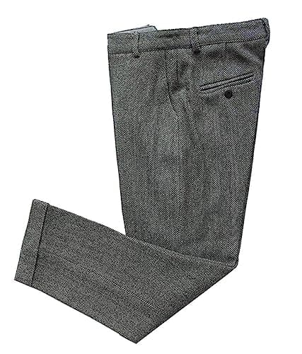 Image of Solovedress Men's Vintage Tweed Dress Trousers Herringbone Regular Fit Business Suit Trousers, gray, 42 W/32 L