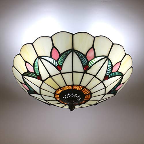 Image of Skyweel 12 Inch Tiffany Style Ceiling Light Vintage Stained Glass Ceiling Lamp Flush Mount Ceiling Lighting Fixtures Lamps (A001 30CM Y)