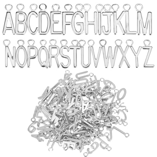 Image of Xindojuz 104 PCS/4 Sets Letter Charms for Jewellery Making, Mini Silver Initial Charm Bulk for Crafts, Metal Alphabet A-Z Dangle Letters for Bracelets DIY Craft Wristbands Necklace Pendant (Silver)
