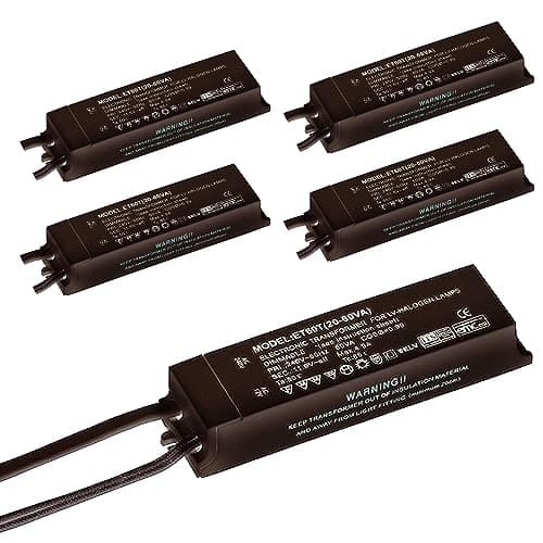 Image of Black Finish 12V Low Voltage 20W - 60W Rated Electronic Dimmable Transformer for Halogen Lights Lamps Bulbs IP20 Rated - Pack of 5