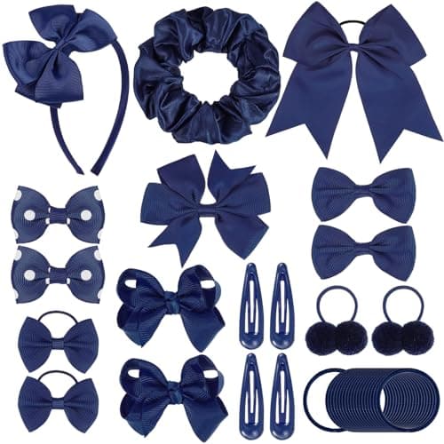 Image of Radsocken 48Pcs Girls School Hair Accessories Kit Navy blue Bow Hair Clips Headband Ponytail Holder Elastics Bands Ribbon Hair Barrettes Hair accessories for girls Birthday Gift(Nblue)